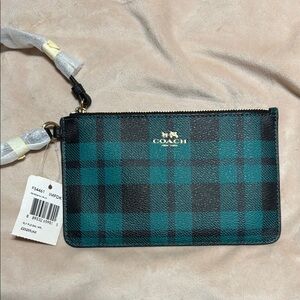 Coach Riley Green Plaid Wristlet